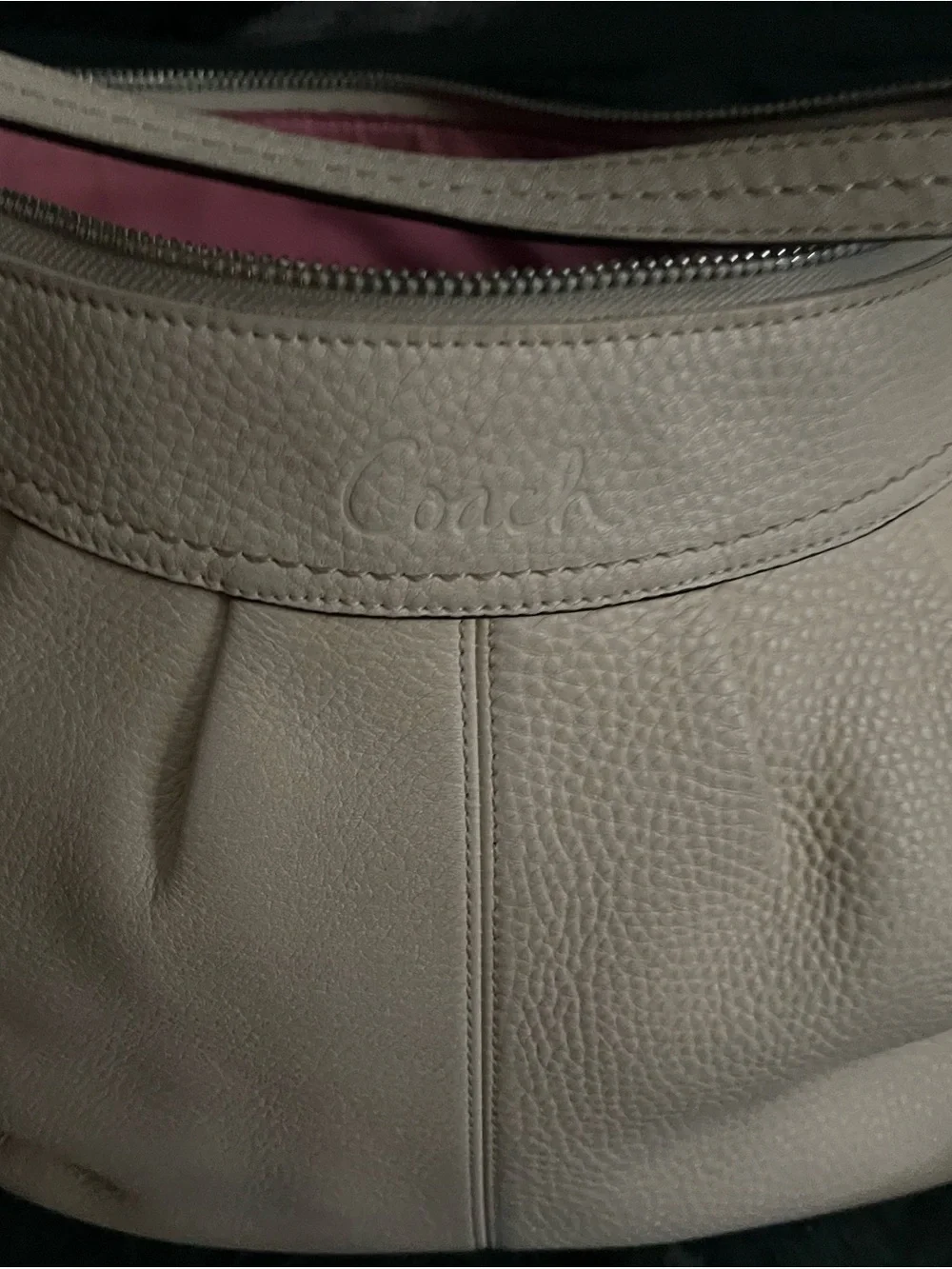 Vintage Cream Leather Coach Tote Bag
